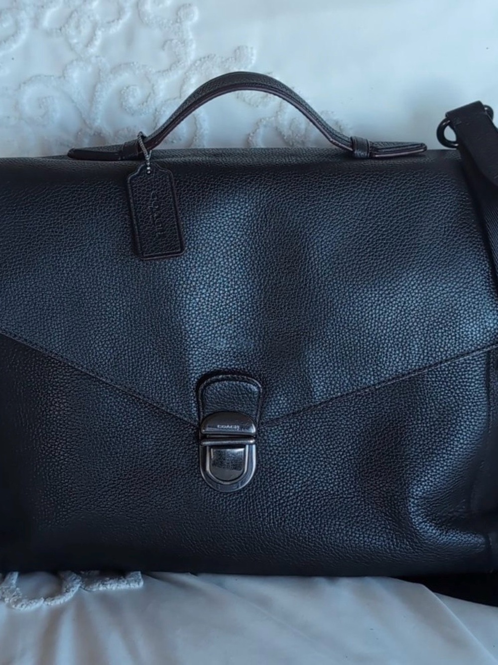 COACH Metropolitan Softlock♣️ Black Pebble UNISEX Leather Briefcase
